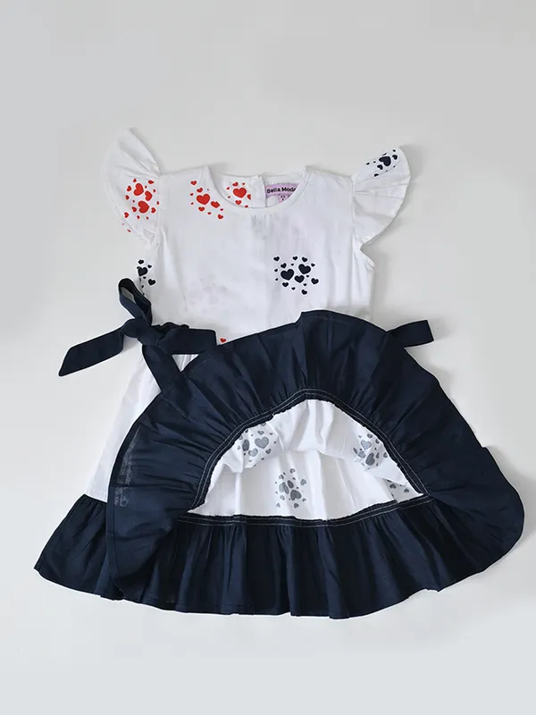 Bella_Moda_Cotton_Half_Sleeves_Front_Bow_Knott_Printed_Dress_White