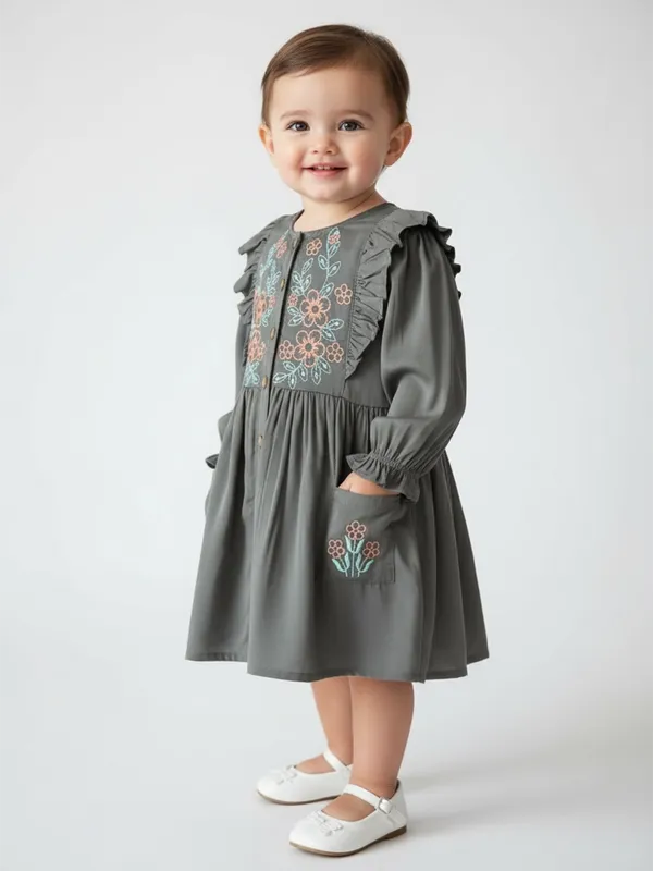 Bella_Moda_Girls_Floral_Embroidered_Cotton_Dress_With_Frill_Shoulders_And_Button_Front_And_Pockets
