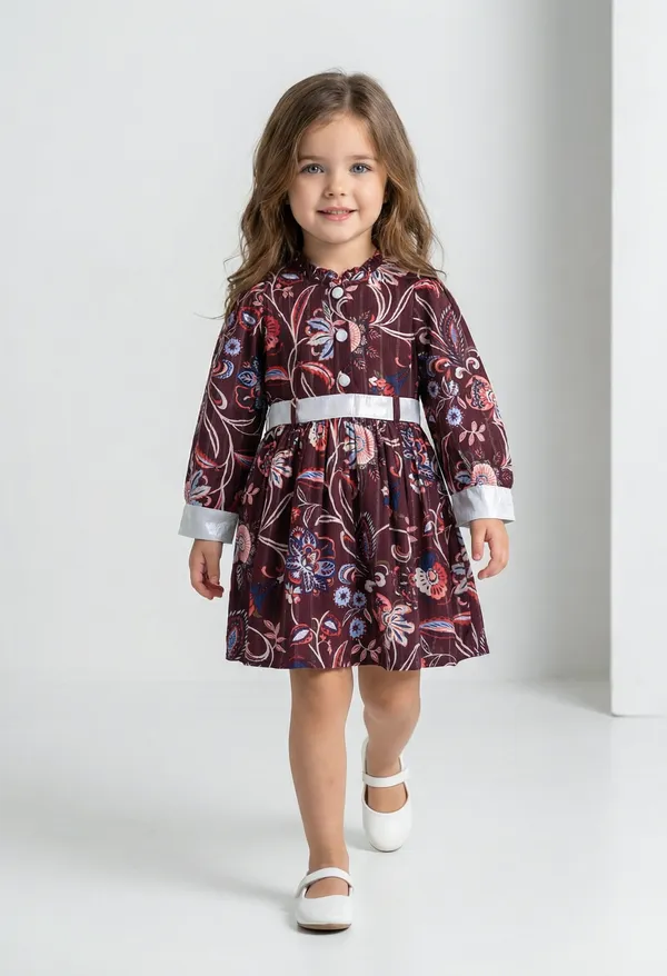 Bella_Moda_Girls_Fancy_Full_Sleeve_Dress_With_Contrast_Cuff_And_Belt