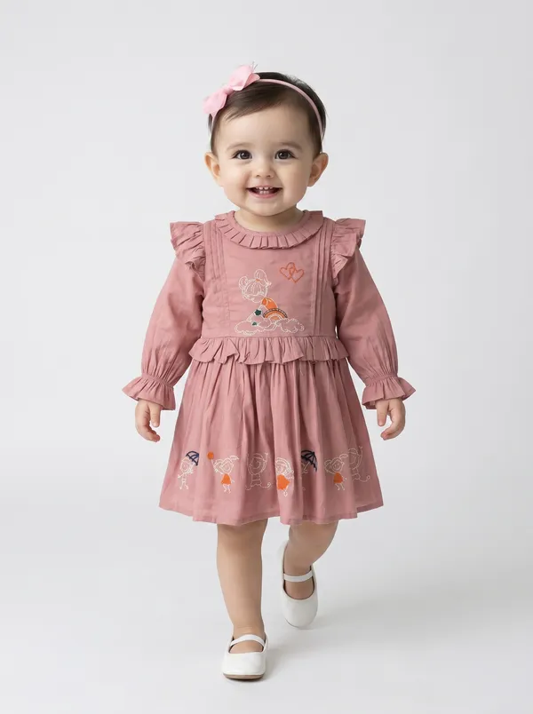Baby_Girls_Embroidered_Cotton_Dress_With_Full_Sleeves_And_Floral_Print_Rust