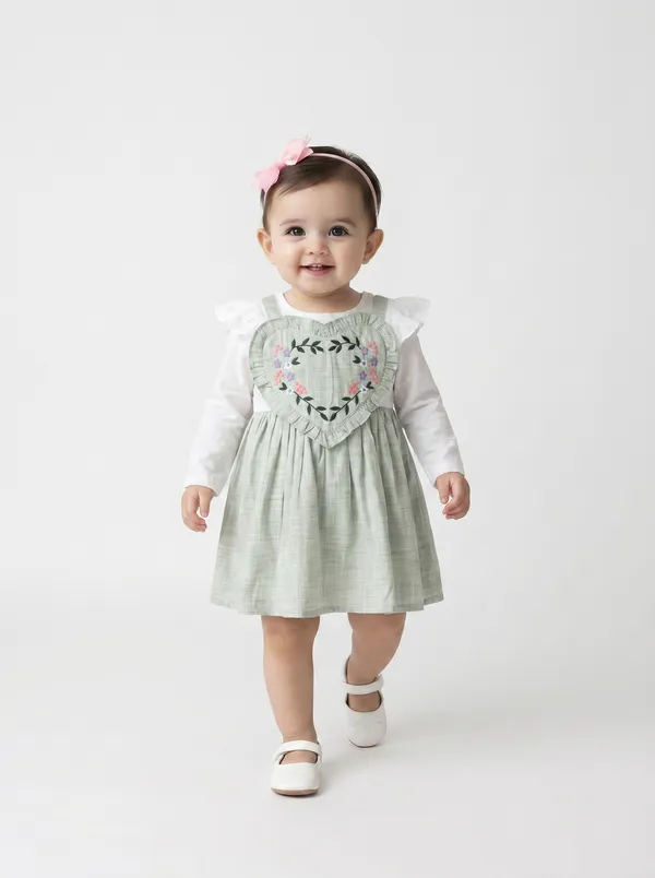 Girls_Floral_Embroidered_Cotton_Woven_Dress_With_Full_Sleeves_Green