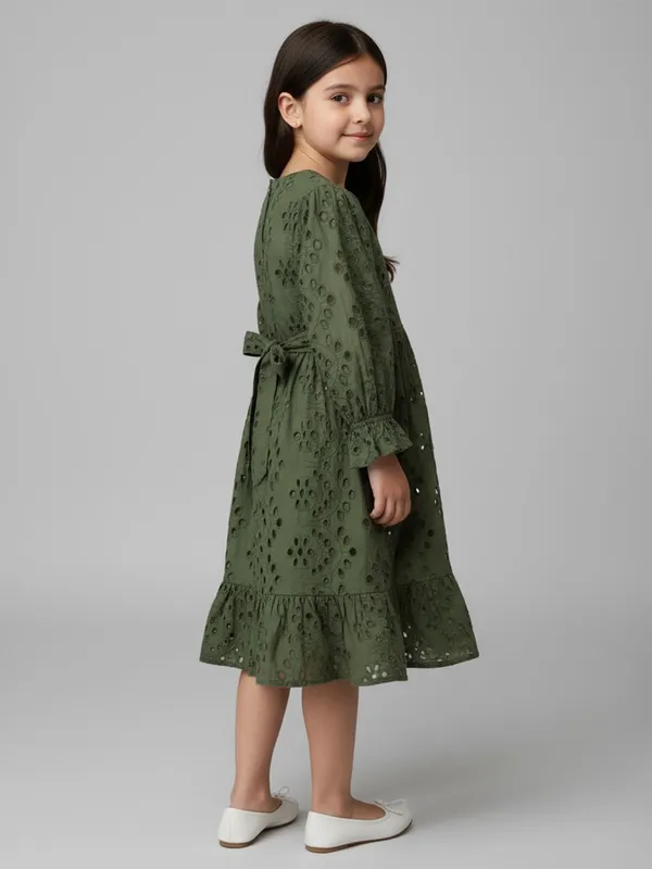 Bella_Moda_Schifli_Cutwork_Dress_With_Pleated_Yoke_And_Puff_3/4_Th_Sleeves