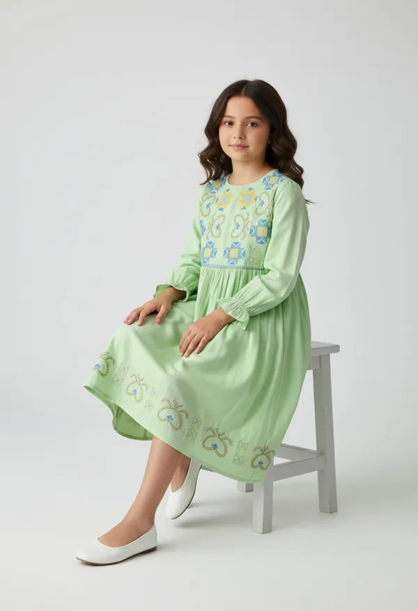 Bella_Moda_Girls_Woven_Embroidered_Long_Sleeve_Fit_And_Flare_Dress