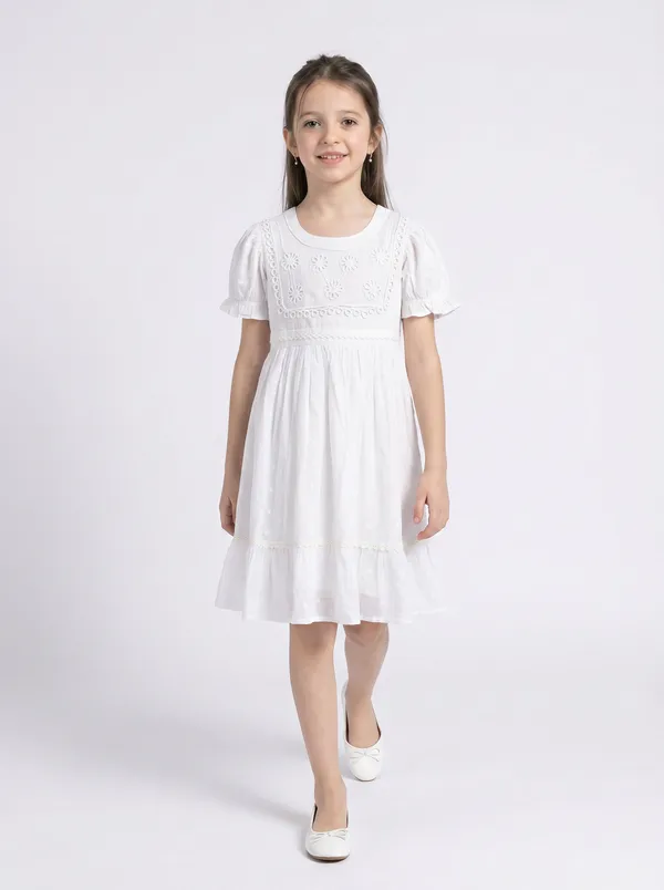 Girls_Cotton_Woven_Dress_With_Aari_Work_Embroidered_Yoke_And_Puff_Sleeves_White