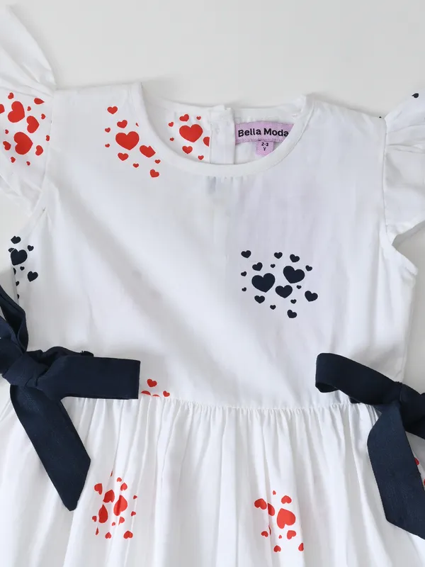Bella_Moda_Cotton_Half_Sleeves_Front_Bow_Knott_Printed_Dress_White