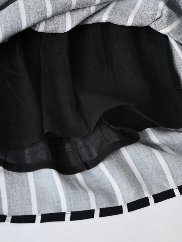 Girls_Sriped_Cotton_Woven_Dress_With_Bow_Waist_Applique_Black
