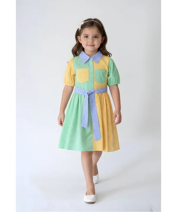 Bella_Moda_Cotton_Woven_Girls_Color_Block_Striped_Shirt_Dress_With_Waist_Tie_Belt
