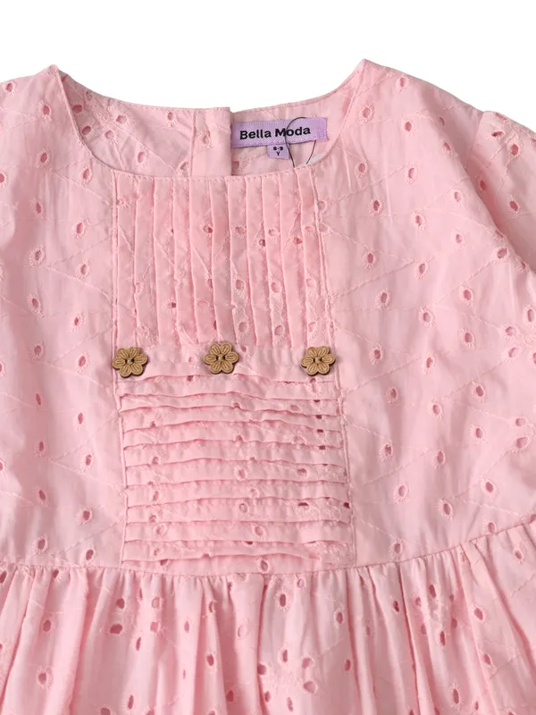 Bella_Moda_Schifli_Cutwork_Dress_With_Pleated_Yoke_And_Puff_3/4_Th_Sleeves