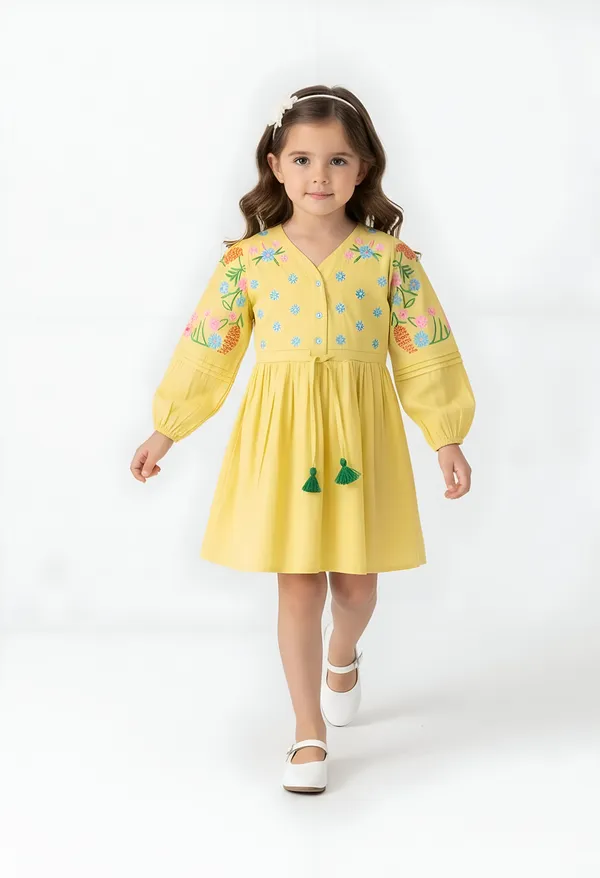 Bella_Moda_Cotton_Woven_Girls_Floral_Embroidered_A_Line_Dress_With_Tassel_Tie_Up