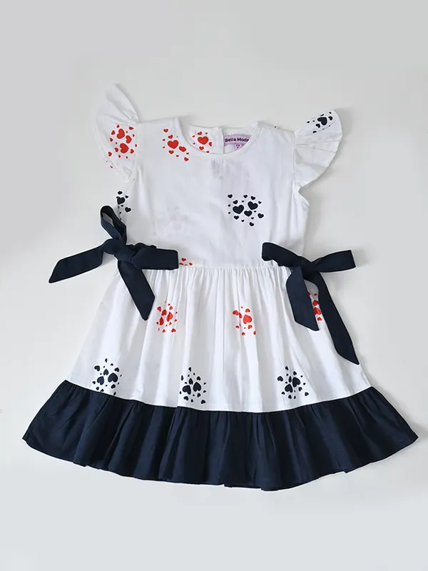 Bella_Moda_Cotton_Half_Sleeves_Front_Bow_Knott_Printed_Dress_White