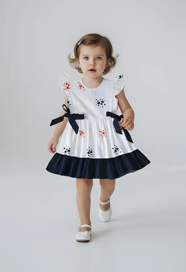 Bella_Moda_Cotton_Half_Sleeves_Front_Bow_Knott_Printed_Dress_White