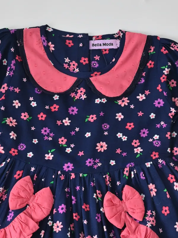 Bella_Moda_Cotton_Full_Sleeves_Frilled_Dresign_Printed_Dress_Navy_Blue