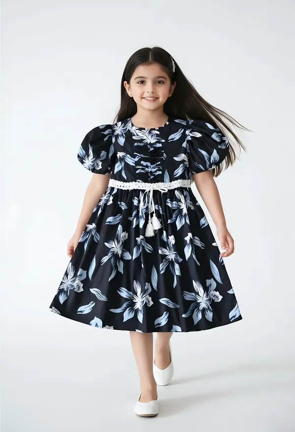 Bella_Moda_Cotton_Balloon_Sleeves_Fit_And_Flare_Printed_Dress_Navy_Blue