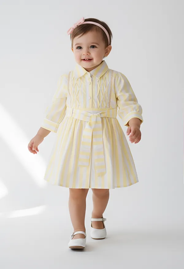 Bella_Moda_Baby_Girls_Striped_Dress_With_Shirt_Collar,_Pintuck_Detail_And_Waist_Tie