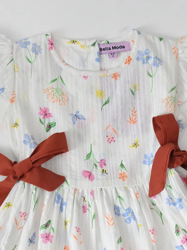 Bella_Moda_Cotton_Half_Sleeves_Front_Bow_Knott_Printed_Dress_Marron