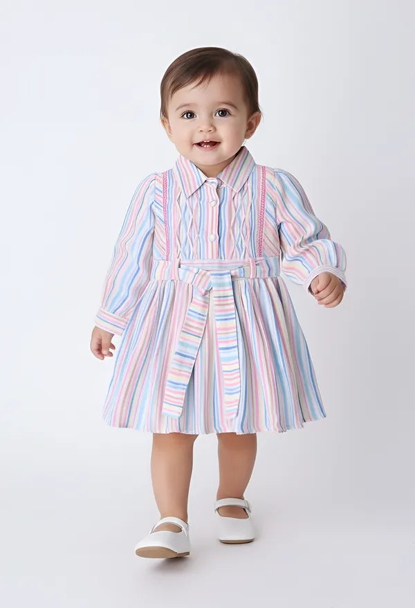 Bella_Moda_Baby_Girls_Striped_Dress_With_Shirt_Collar_Pintuck_Detail_And_Waist_Tie