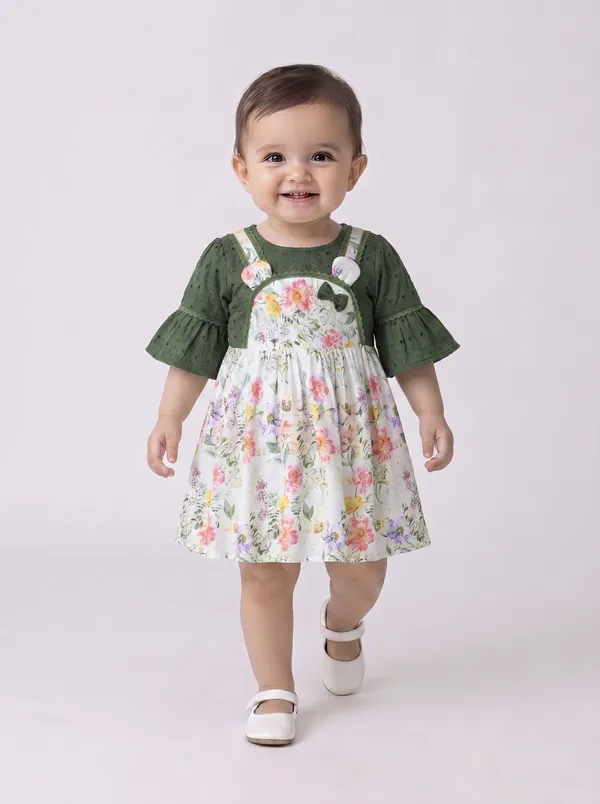 Baby_Girls_Floral_Printed_Cotton_Woven_Dress_With_Bell_Sleeves_Green