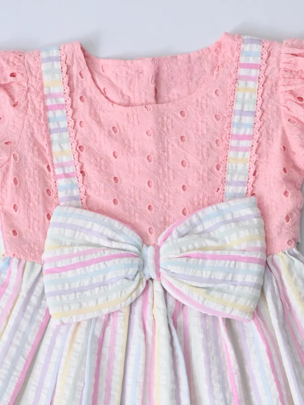 Baby_Girls_Printed_Cotton_Woven_Fit_And_Flare_Dress_With_Puff_Sleeves_And_Bow_Appilque_Pink