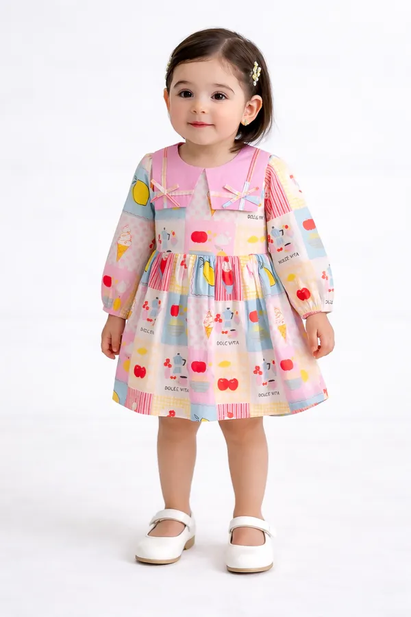 Bella_Moda_Baby_Girls_Printed_Dress_With_Contrast_Collar_And_Bow_Detail