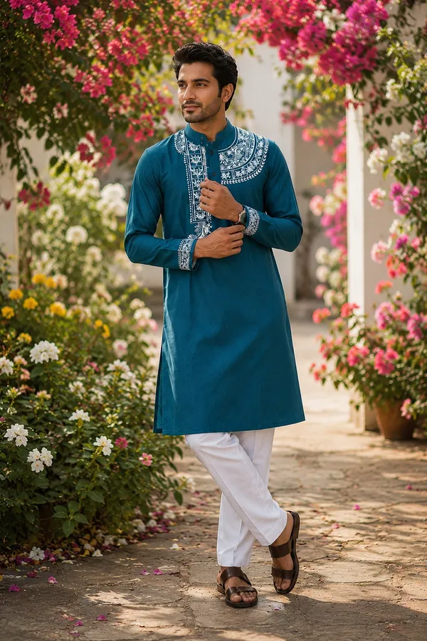 Blue_Pure_Cotton_Alpana_Print_Kurta_For_Men