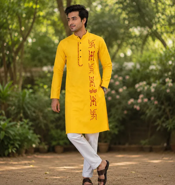 Maroon_And_Yellow_Pure_Cotton_Festive_Kurta_For_Men_Pack_of_2