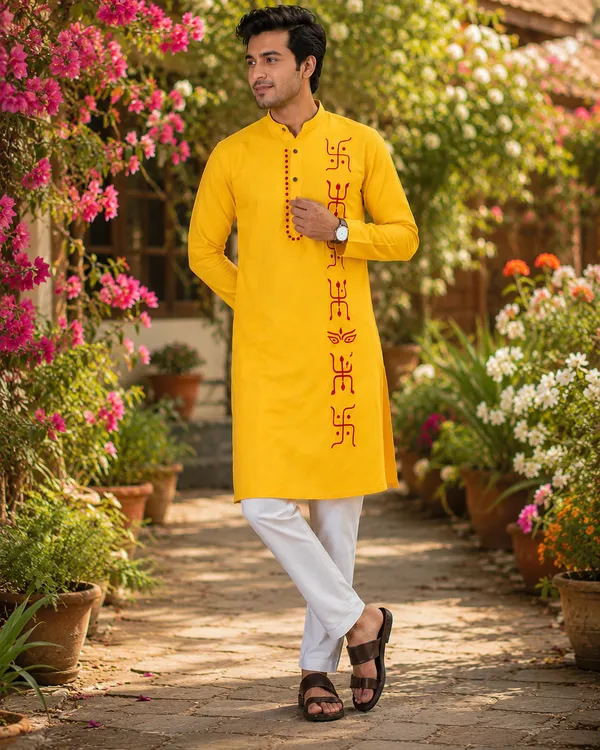 Maroon_And_Yellow_Pure_Cotton_Festive_Kurta_For_Men_Pack_of_2