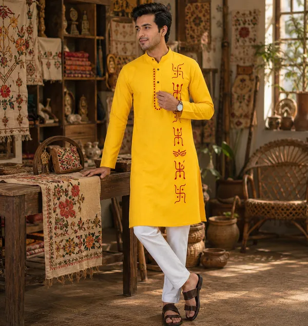 Maroon_And_Yellow_Pure_Cotton_Festive_Kurta_For_Men_Pack_of_2
