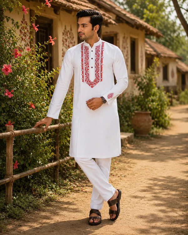 White_Pure_Cotton_Festive_Kurta_For_Men