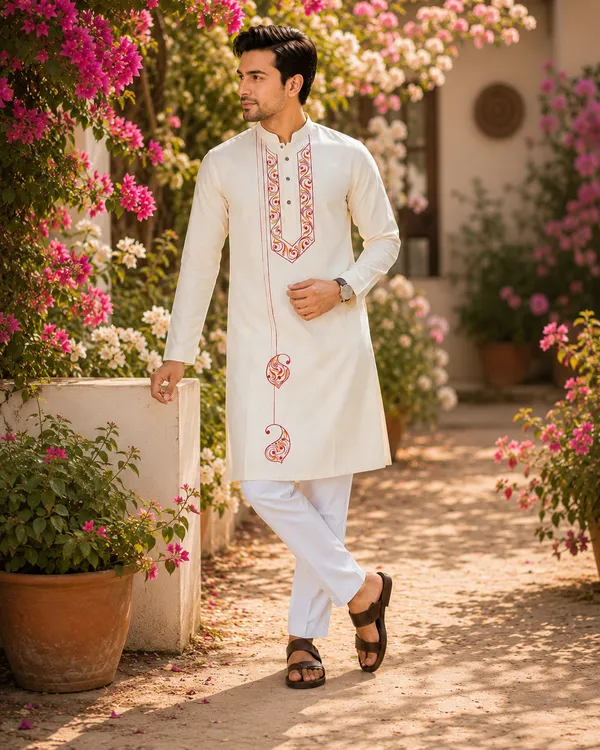 White_Pure_Cotton_Festive_Kurta_For_Men