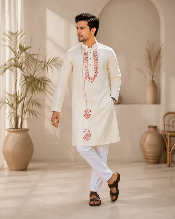 White_Pure_Cotton_Festive_Kurta_For_Men
