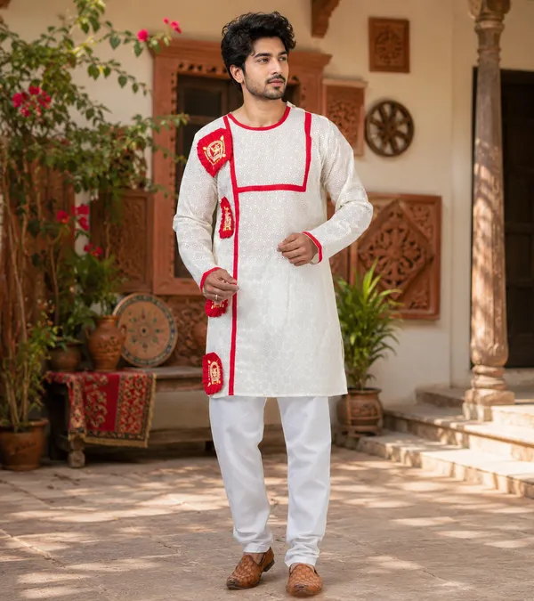 White_Pure_Cotton_Kurta_For_Men