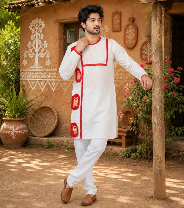 White_Pure_Cotton_Kurta_For_Men