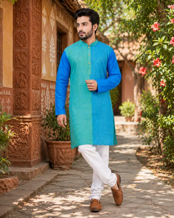 Blue_Pure_Cotton_Kurta_For_Men