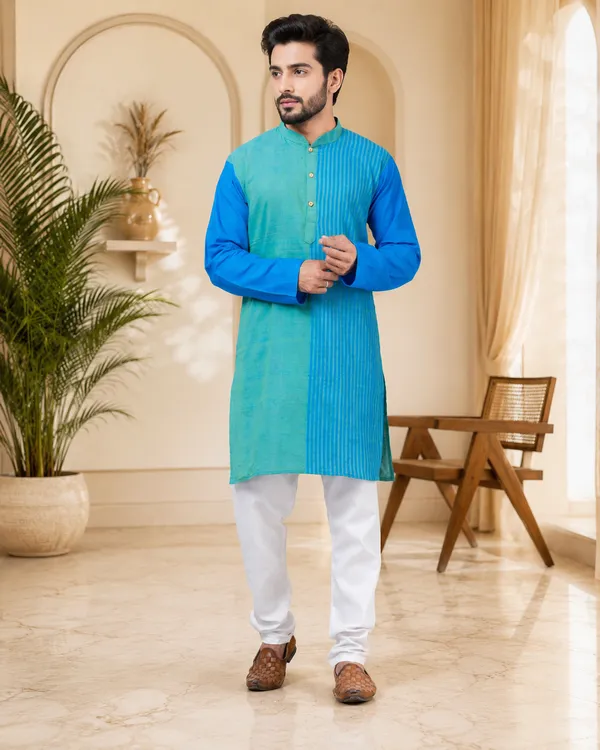 Blue_Pure_Cotton_Kurta_For_Men
