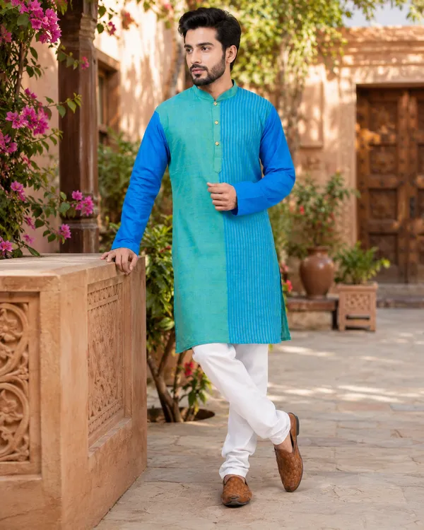 Blue_Pure_Cotton_Kurta_For_Men