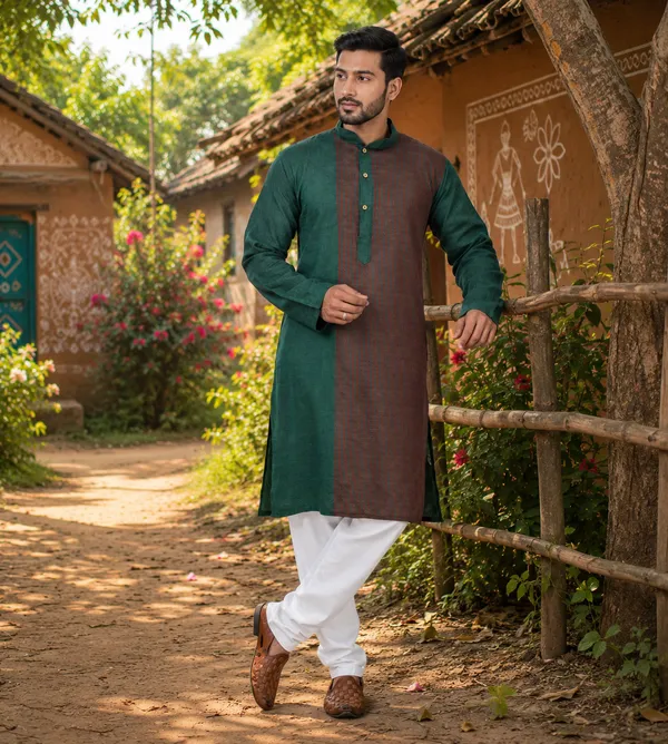 Blue_Pure_Cotton_Kurta_For_Men