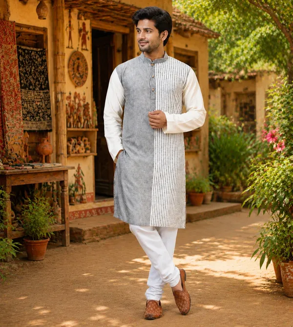 White_Pure_Cotton_Kurta_For_Men