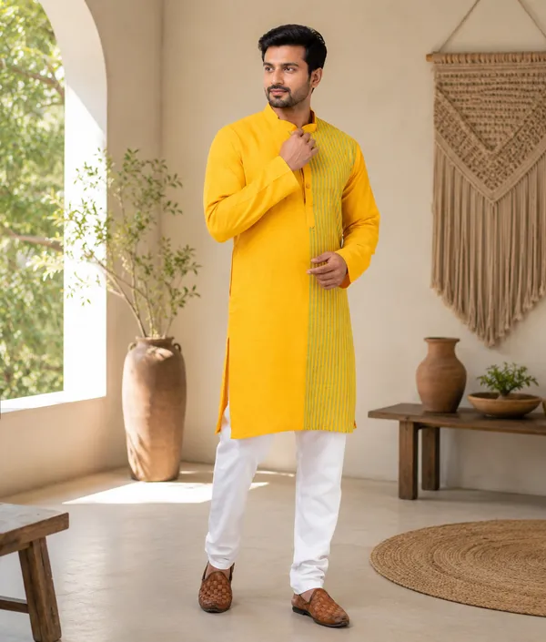 Yellow_Pure_Cotton_Kurta_For_Men
