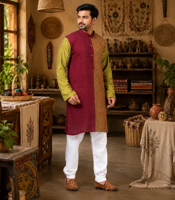 Maroon_Pure_Cotton_Kurta_For_Men