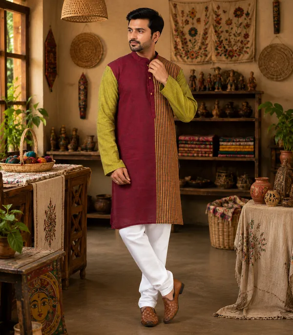 Maroon_Pure_Cotton_Kurta_For_Men