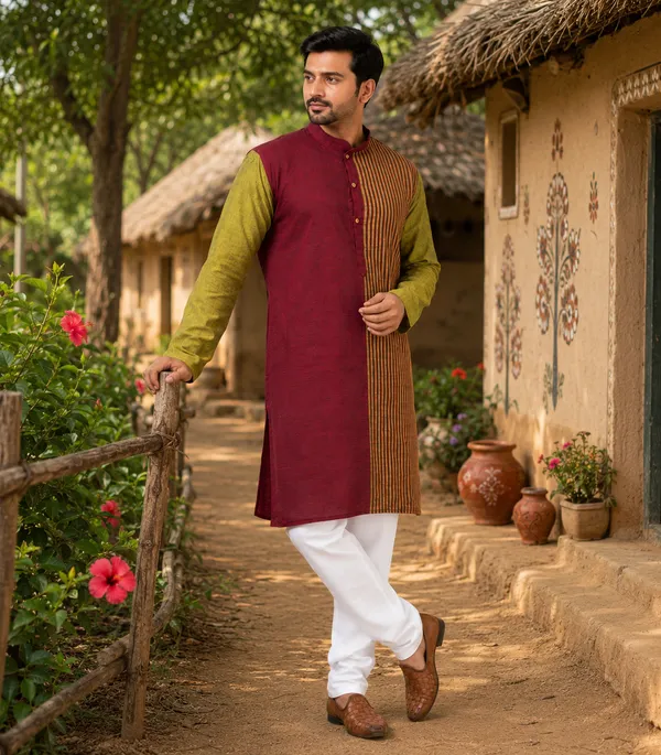 Maroon_Pure_Cotton_Kurta_For_Men