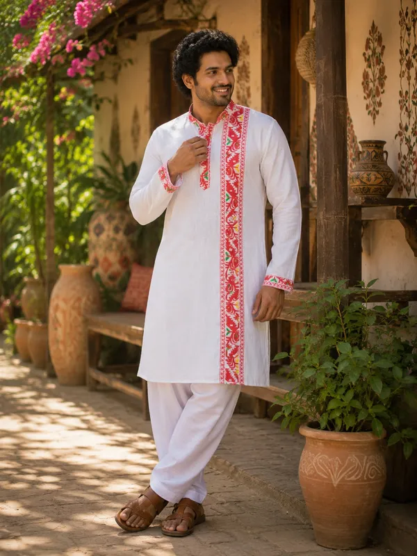 White_Pure_Cotton_Kurta_For_Men