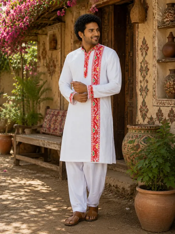 White_Pure_Cotton_Kurta_For_Men