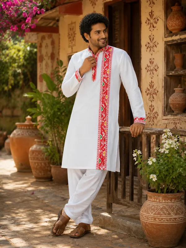 White_Pure_Cotton_Kurta_For_Men