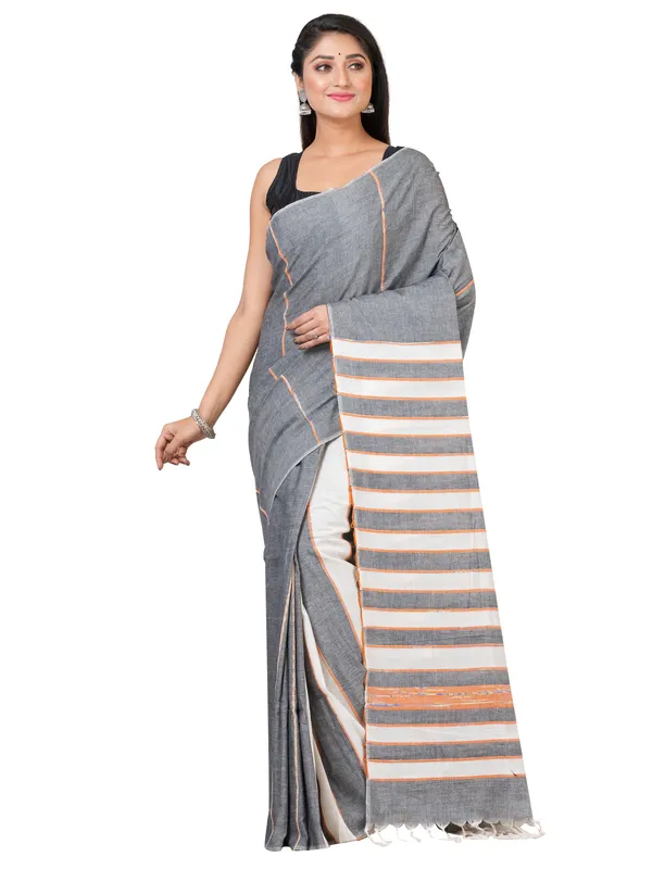 Grey_And_White_Handloom__Saree_For_Women