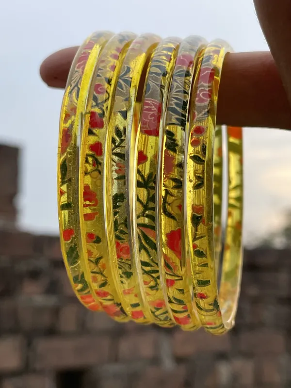 Gold_Tone_Floral_Print_Bangles_Set_for_Women