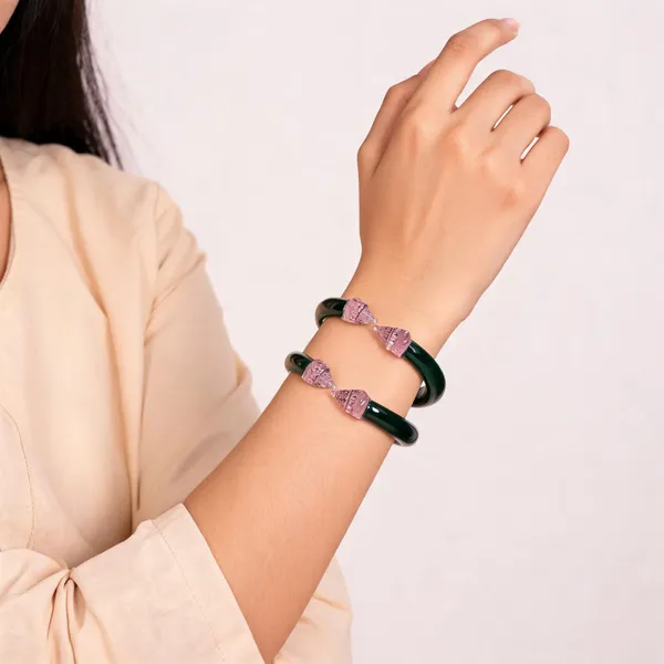 Dark_Green_Pink_Embellished_Bangle_Set_For_Women_Pack_Of_2