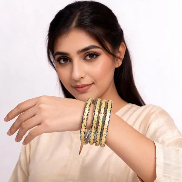 Gold_Tone_Floral_Pattern_Bangle_Set_For_Women_Pack_Of_4