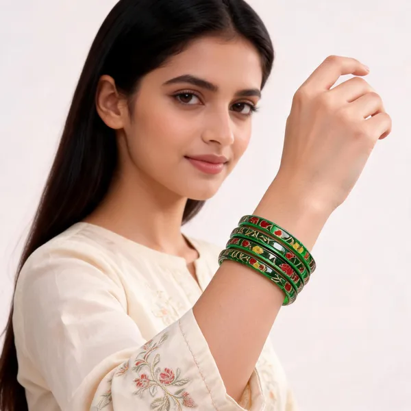Green_Floral_Pattern_Bangle_Set_For_Women_Pack_Of_4