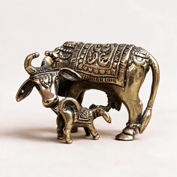 Brass_Tone_Cow_With_Calf_Figurine